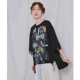 アートコラージュ柄 天竺×レースTシャツ | ScoLar | 詳細画像3