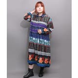 ネイビー | クラシカルローズ パッチワーク風柄シャツワンピ | ScoLar