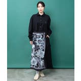 ブラック | スカーフ柄巻きスカート付き 3wayシャツワンピ | ScoLar