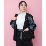 ブラック | 花柄切替 ジャージ風バルーンパーカー | ScoLar