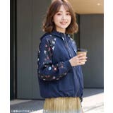 ネイビー | 花柄切替 ジャージ風バルーンパーカー | ScoLar