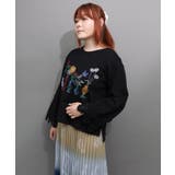 ブラック | 花瓶の花刺繍 袖レース付きプルオーバー | ScoLar