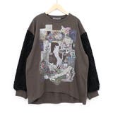 チャコールグレー | 黒猫コラージュ柄 袖レース重ねプルオーバー | ScoLar
