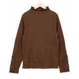 ブラウン | チェス柄袖レース付き ハイネックシャーリングTシャツ | ScoLar