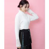 チェス柄袖レース付き ハイネックシャーリングTシャツ | ScoLar | 詳細画像1