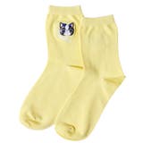 イエロー | スカラーネコ柄刺繍ソックス | ScoLar