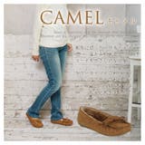 キャメル | ファーインサイド 小ぶりリボン定番スエードモカシンシ フラット | Scramble