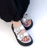 シルバー | 厚底ダブルベルトビジューバックルサンダル | Scramble