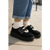 ブラック | 厚底Wベルトボアシューズ | Scramble