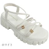 美脚見え！ゴールドパーツ × 華奢ストラップ 厚底トラックソールサンダル | Scramble | 詳細画像4 