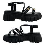 美脚見え！ゴールドパーツ × 華奢ストラップ 厚底トラックソールサンダル | Scramble | 詳細画像5 