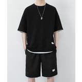 ブラック | 【SETUP7】ワッフル半袖Tee ハーフパンツ セットアップ KNF008 | SETUP7【MEN】