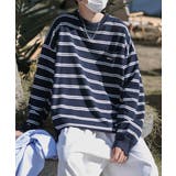 ネイビー | 【SETUP7】ビッグシルエットワンポイントボーダー長袖Tシャツ KNF037 | SETUP7【MEN】