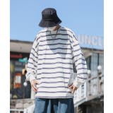 ホワイト | 【SETUP7】ビッグシルエットワンポイントボーダー長袖Tシャツ KNF037 | SETUP7【MEN】