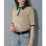 ベージュ | 配色ハーフジップニットポロ サマーニット Vintage | SETUP7【WOMEN】