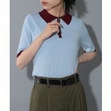 サックスブルー | 配色ハーフジップニットポロ サマーニット Vintage | SETUP7【WOMEN】