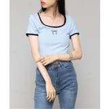 ライトブルー | 【SETUP7】刺繍リボンバイカラー 半袖Tシャツ SCCH595 | SETUP7【WOMEN】