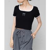 ブラック | 【SETUP7】刺繍リボンバイカラー 半袖Tシャツ SCCH595 | SETUP7【WOMEN】