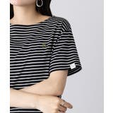 ブラック | 【ARNIE】9054543 先染ボーダーフェルト刺繍半袖Tシャツ | SETUP7【WOMEN】