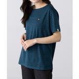 ブルー | 【ARNIE】9054543 先染ボーダーフェルト刺繍半袖Tシャツ | SETUP7【WOMEN】