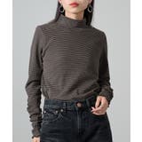 ブラウン系1 | 【SETUP7】ボーダー柄両面起毛スムースタートル長袖 GLR | SETUP7【WOMEN】