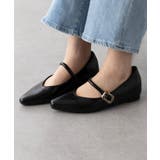 ブラック | 【SETUP7】メタルパーツストラップ Vカットフラットシューズ KNF-TP | SETUP7【WOMEN】