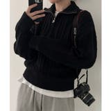 ブラック | 【SETUP7】ハーフジップ襟付きケーブルニットセーター KNF151 | SETUP7【WOMEN】