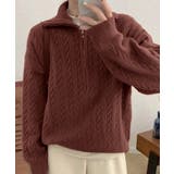 ブラウン | 【SETUP7】ハーフジップ襟付きケーブルニットセーター KNF151 | SETUP7【WOMEN】