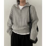 グレー | 【SETUP7】ハーフジップ襟付きケーブルニットセーター KNF151 | SETUP7【WOMEN】