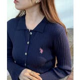 ネイビー | 【U.S. POLO ASSN.】襟付き リブニットポロ カーディガン | SETUP7【WOMEN】