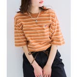 オレンジ | 【FRUIT OF THE LOOM】ピーチ起毛ボーダーTシャツ 袖ワッペン | SETUP7【WOMEN】