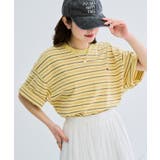 イエロー | 【FRUIT OF THE LOOM】ピーチ起毛ボーダーTシャツ 袖ワッペン | SETUP7【WOMEN】