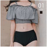 【SETUP7】ギンガムチェックオフショルダー水着 SNK | SETUP7【WOMEN】 | 詳細画像1 