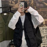 ブラック | カーゴベスト 韓国 ストリート レディース メンズ ユニセックス | sevens