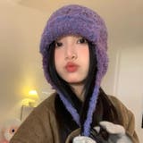 パープル | グラデーションニットキャップ 韓国 ニット帽 イヤーマフラー 耳カバー 防寒 | sevens