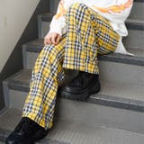 チェック柄ワイドパンツ チェックパンツ ボトム[品番
