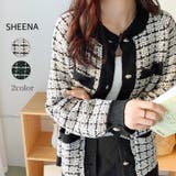 バイカラーポケット付き丸首ルーズニットカーデ 韓国 カジュアル | SHEENA | 詳細画像1