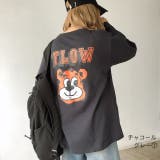 チャコールグレー1 | FLOWbearプリントルーズロンT Tシャツ 秋 | SHEENA 