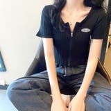 フロントZIPショート丈ニットトップス 春夏 韓国ファッション | SHEENA  | 詳細画像3 