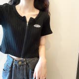 フロントZIPショート丈ニットトップス 春夏 韓国ファッション | SHEENA  | 詳細画像4 