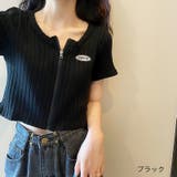 ブラック | フロントZIPショート丈ニットトップス 春夏 韓国ファッション | SHEENA 