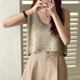 透かし編みニットタンクトップ 夏 韓国ファッション | SHEENA  | 詳細画像14 