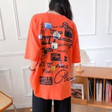 オレンジ | MIXロゴバックプリントルーズTシャツ 春 夏 | SHEENA