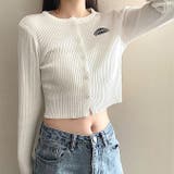 刺しゅうロゴクロップドリブニットカーディガン 秋 冬 | SHEENA  | 詳細画像11 