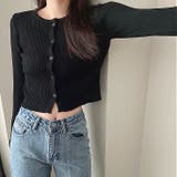 刺しゅうロゴクロップドリブニットカーディガン 秋 冬 | SHEENA  | 詳細画像3 