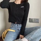 刺しゅうロゴクロップドリブニットカーディガン 秋 冬 | SHEENA  | 詳細画像4 