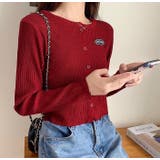 刺しゅうロゴクロップドリブニットカーディガン 秋 冬 | SHEENA  | 詳細画像7 