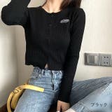 ブラック | 刺しゅうロゴクロップドリブニットカーディガン 秋 冬 | SHEENA 