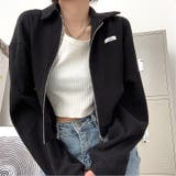 ブラック | 襟付きワッフルZIPトップス 春 秋 | SHEENA