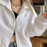 ホワイト | 襟付きワッフルZIPトップス 春 秋 | SHEENA